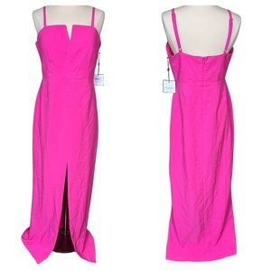 Laundry By Shelli Segal Hot Pink Split Front Sheath Formal Cocktail Gown NWT 8